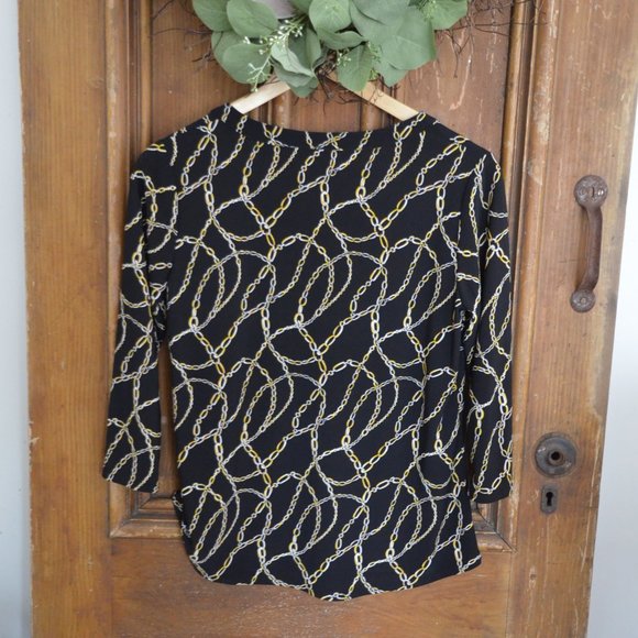 Anne Klein Black Top with Gold Chain Patterned Design Womens Size Small - Picture 11 of 11